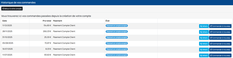 historique des commandes