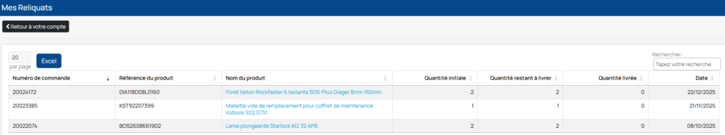 Ecran des reliquats