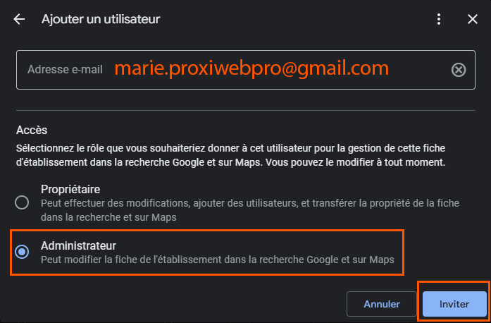 accès administrateur GMB