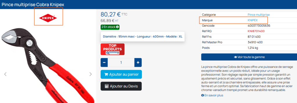 Affichage de la marque sur le site