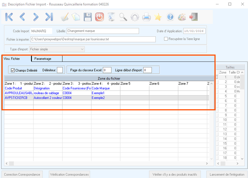 visu fichier import changement marque