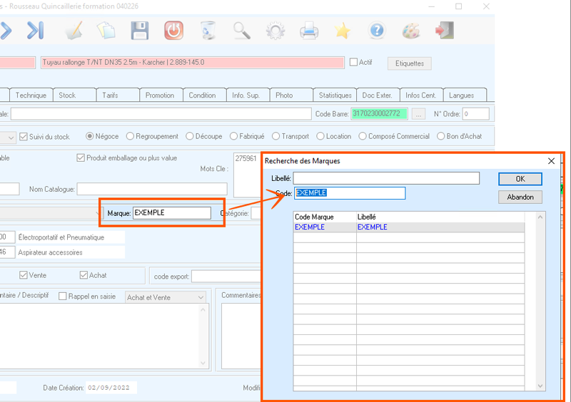 Identifier marque dans fiche produit