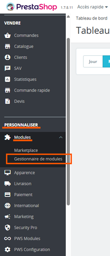 Accès au gestionnaire de modules