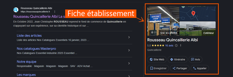 Fiche établissement google